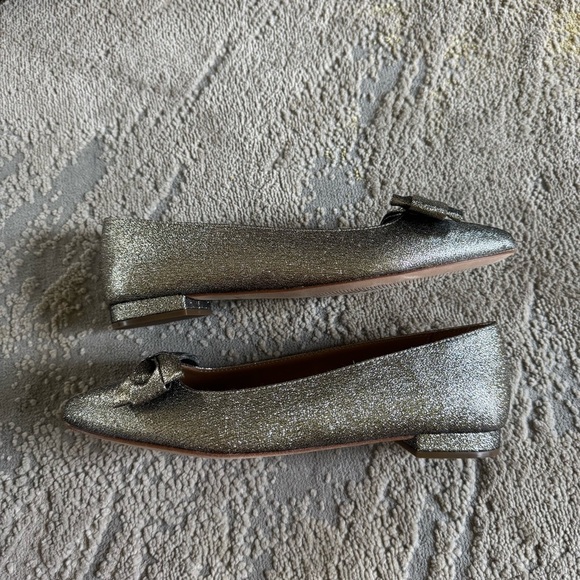 Talbots pointy toe ballet flats Edison bow silver sparkly leather 8.5 - Picture 9 of 12